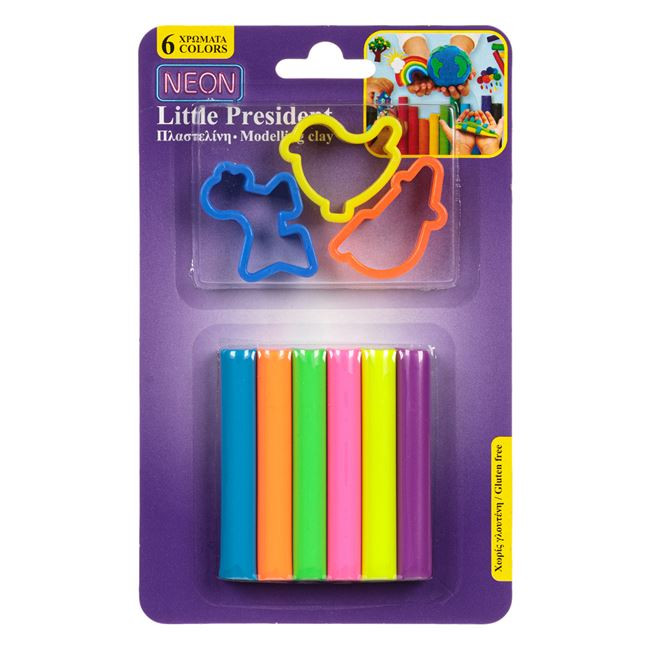 Set plastilina Little President, 6 culori neon si 3 forme din plastic — varianta 2
