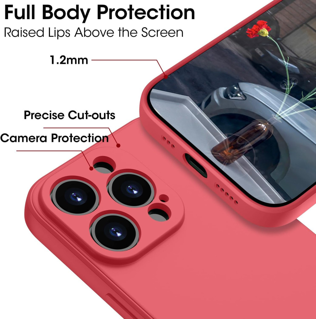 Husa Apple iPhone 14 Pro Max, Luxury Silicone, catifea in interior, protectie camere, rosie — varianta 2