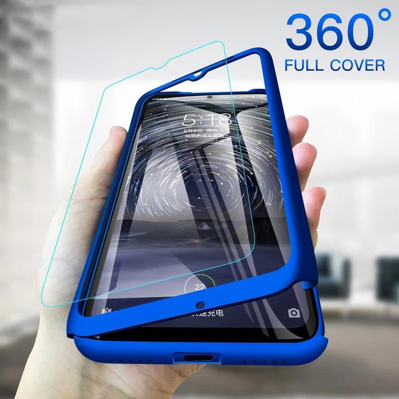 Husă Full Cover 360° pentru Huawei Y9 2018 (față + spate + sticlă), albastră — varianta 2