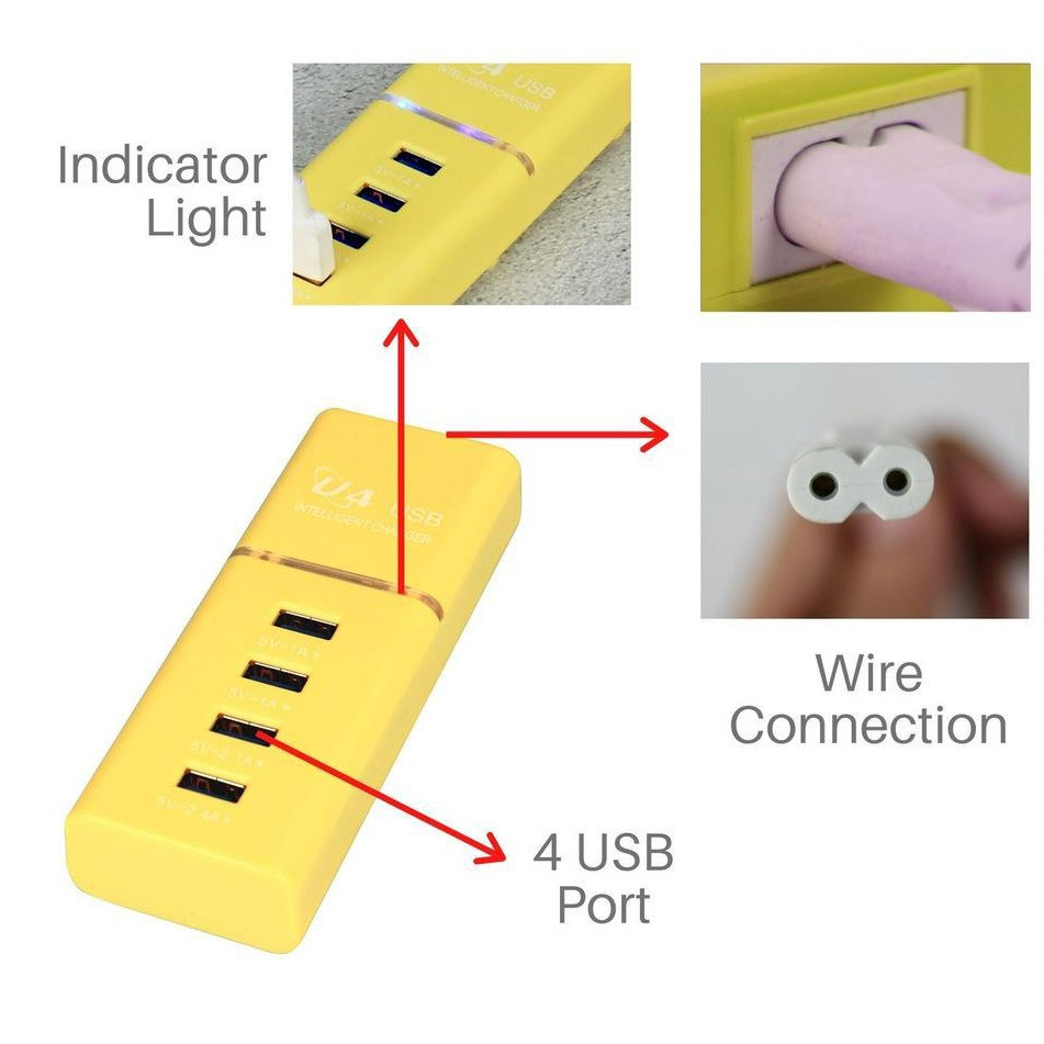 Incarcator casa U4, 4 porturi USB 5V - 2.4A, cablu prelungitor 1 metru, roz — 4