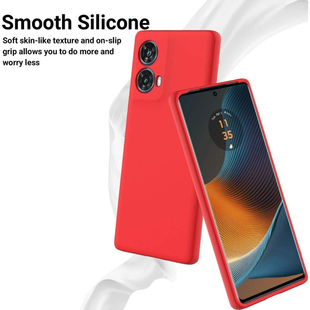 Husa Motorola Moto G85, Luxury Silicone, protectie camera, catifea in interior, rosie — varianta 2