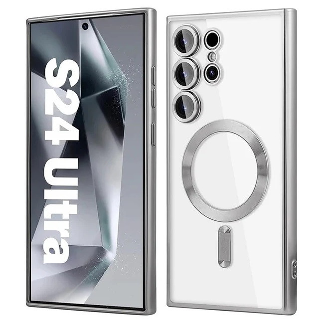 Husa Samsung Galaxy S22 Ultra, Electroplating Magsafe TPU, protectie camera, margini argintii — varianta 2