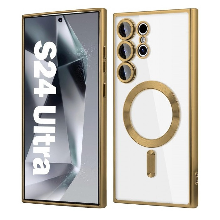 Husa Samsung Galaxy S24 Ultra, Electroplating Magsafe TPU, protectie camera, margini aurii — varianta 2