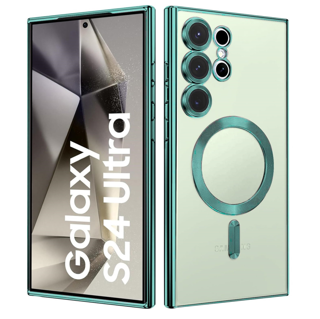 Husa Samsung Galaxy S24 Ultra, Electroplating Magsafe TPU, protectie camera, margini verzi — 2