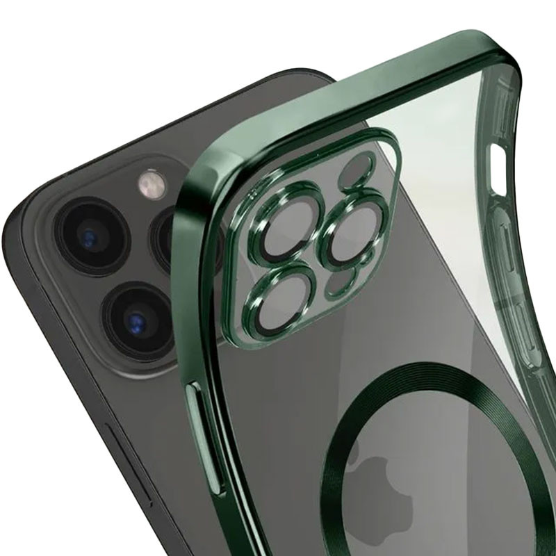 Husa Apple iPhone 15, Magsafe Electroplating TPU, protectie camera, margini verzi — varianta 2