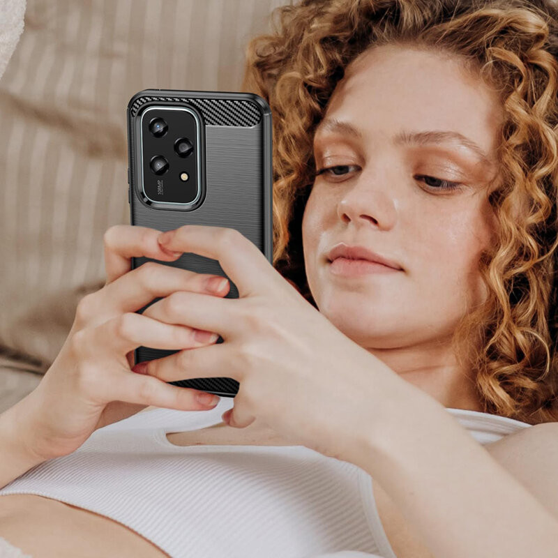 Husa protectie Honor 200 Lite, Carbon Stripe, TPU flexibil, albastra — 3