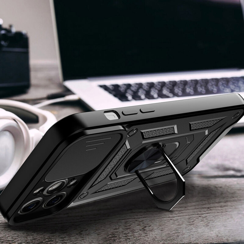 Husa Apple iPhone 15, Camshield Armor, inel sustinere, protectie camera, neagra — varianta 4