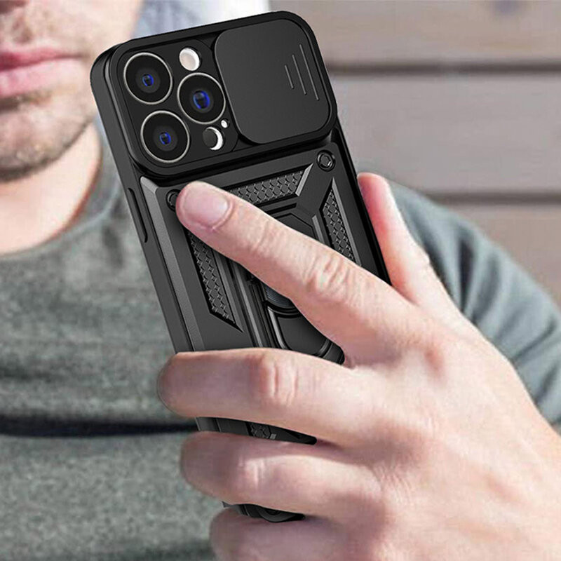 Husa Apple iPhone 16 Plus, Camshield Armor, inel sustinere, protectie camera, argintie — varianta 7