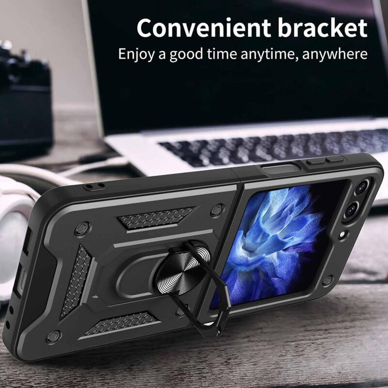 Husa Samsung Galaxy Z Flip5, Camshield Armor, inel sustinere, protectie camera, argintie — varianta 3