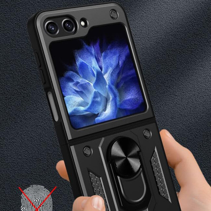 Husa Samsung Galaxy Z Flip5, Camshield Armor, inel sustinere, protectie camera, albastra — varianta 5