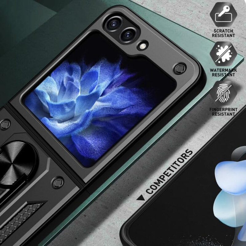 Husa Samsung Galaxy Z Flip6, Camshield Armor, inel sustinere, protectie camera, argintie — varianta 4