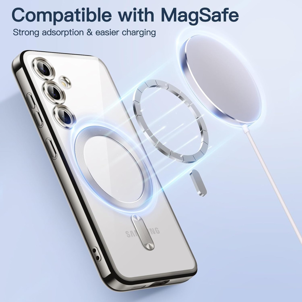 Husa Samsung Galaxy S25, Electroplating Magsafe TPU, protectie camera, margini argintii — varianta 2