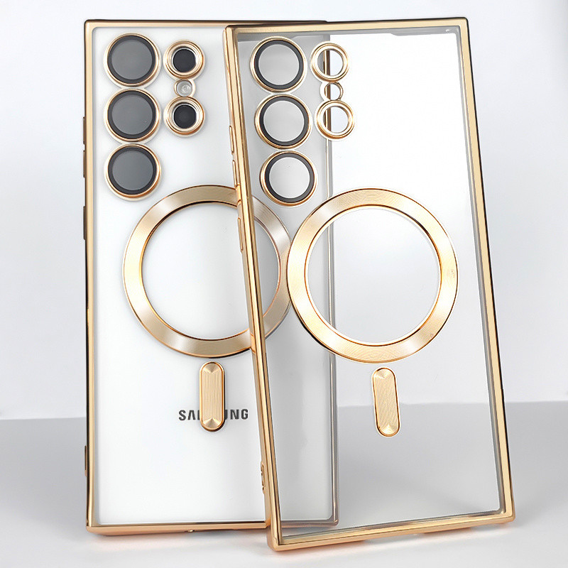 Husa Samsung Galaxy S25 Ultra, Electroplating Magsafe TPU, protectie camera, margini aurii — varianta 2