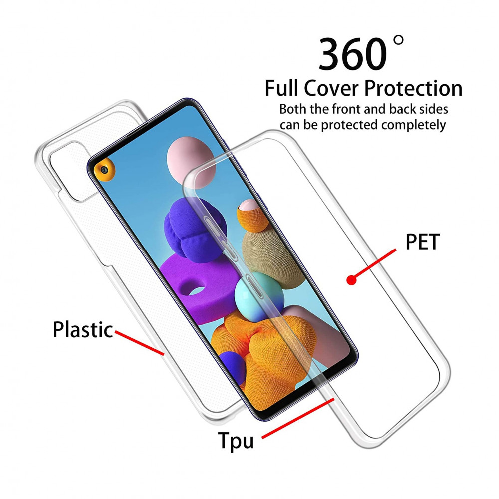 Husa protectie Samsung Galaxy A03s (fata + spate) Fully PC & PET 360°, transparenta — 3