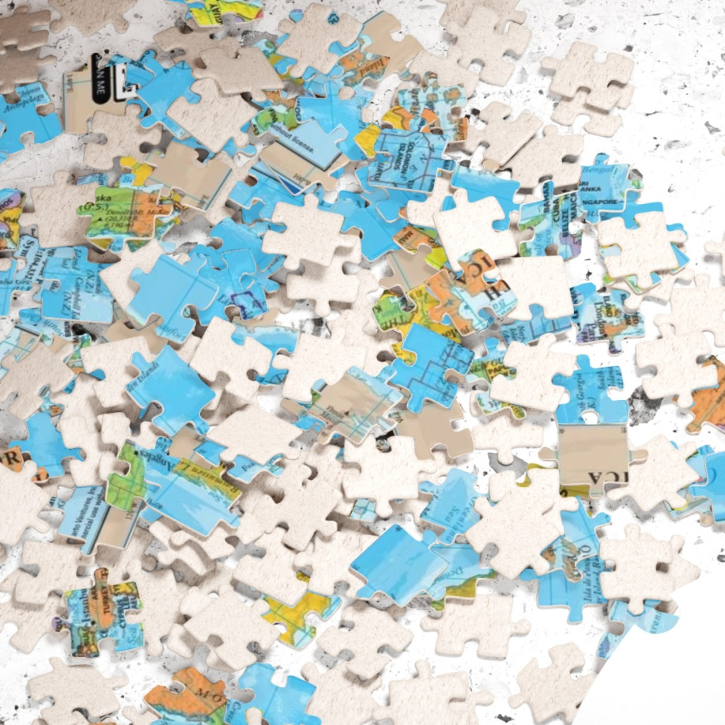 Puzzle 120 piese, 20 x 29 cm, carton alb perlat, harta lumii — varianta 3