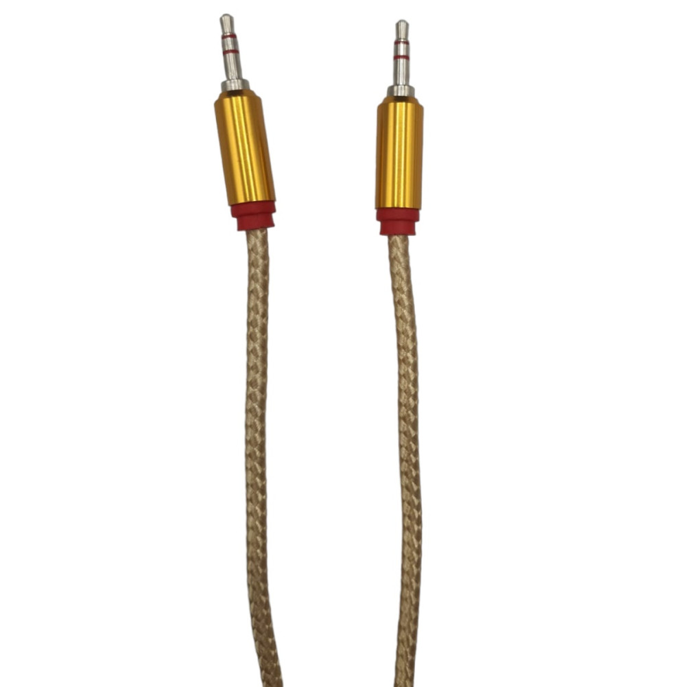Cablu audio auxiliar / AUX / jack 3.5 mm, 2 metri, material textil impletit, capete metalice, auriu — 2