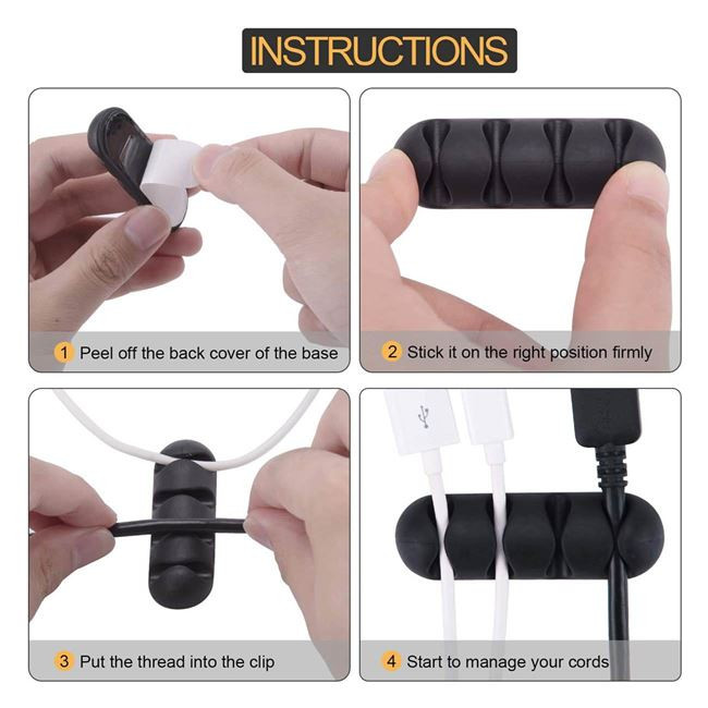 Set 2 organizatoare cabluri, 5 cabluri/organizator, negre — varianta 2
