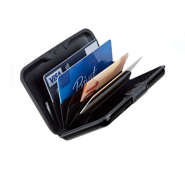 Portofel pentru carduri si bani, carcasa din aluminiu, negru — varianta 2