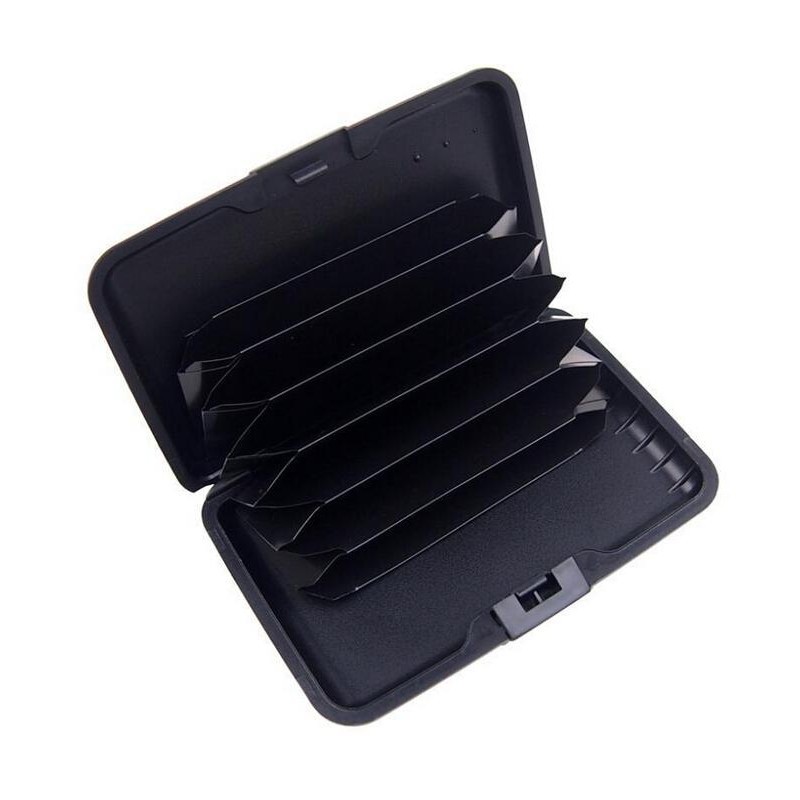 Portofel pentru carduri si bani, carcasa din aluminiu, negru — varianta 3