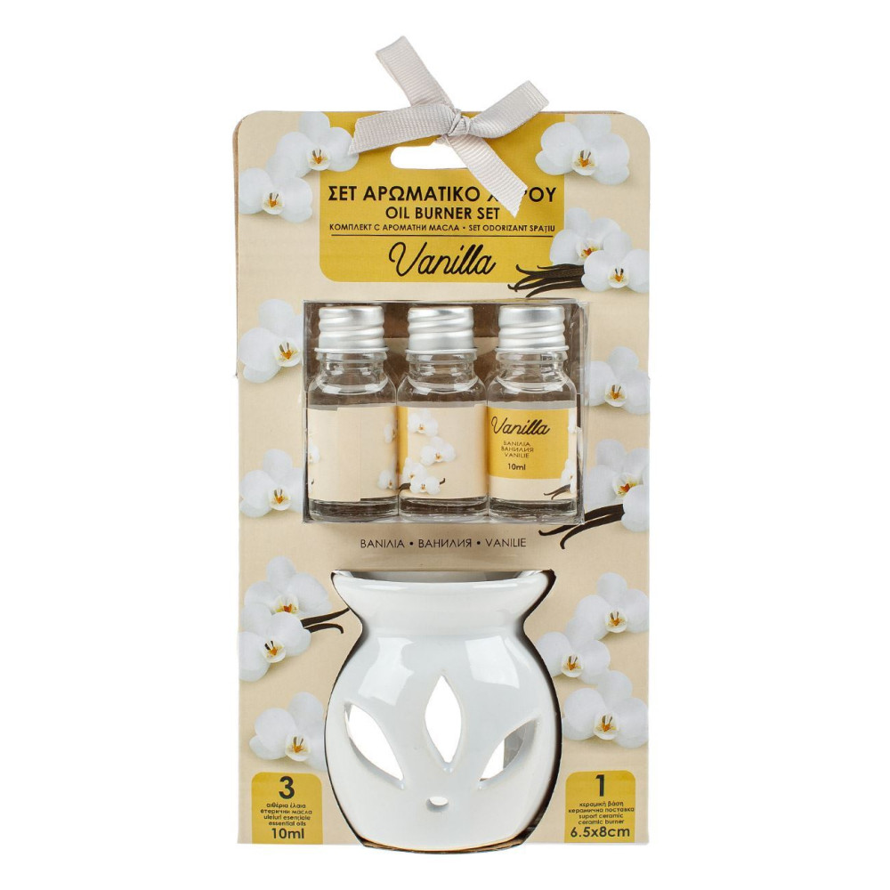 Set suport ceramic alb si 3 sticlute ulei parfumat Vanilla, 3 x 10 ml — 2