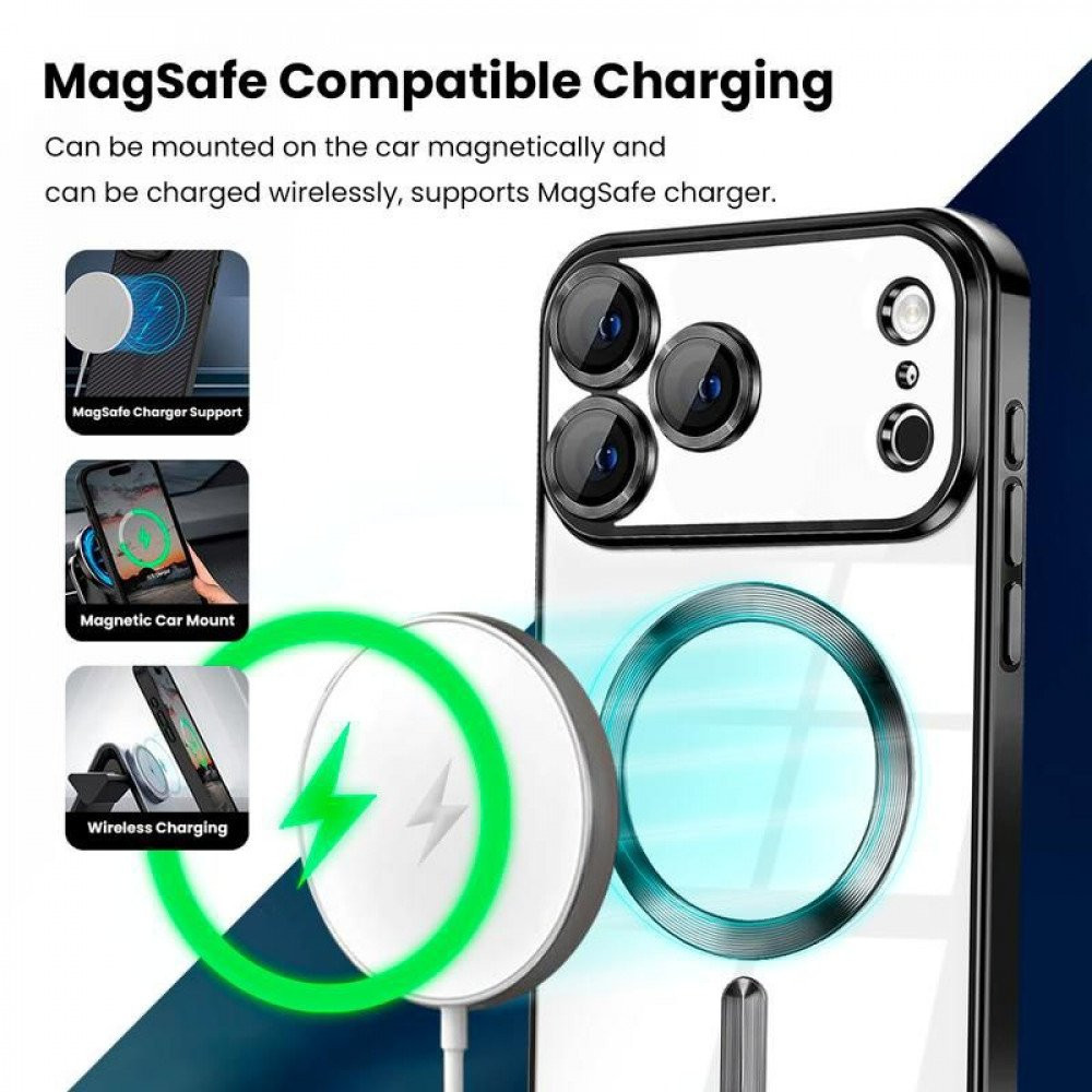 Husa Apple iPhone 17 Pro, Magsafe Electroplating TPU, protectie camera, margini albastre — 3