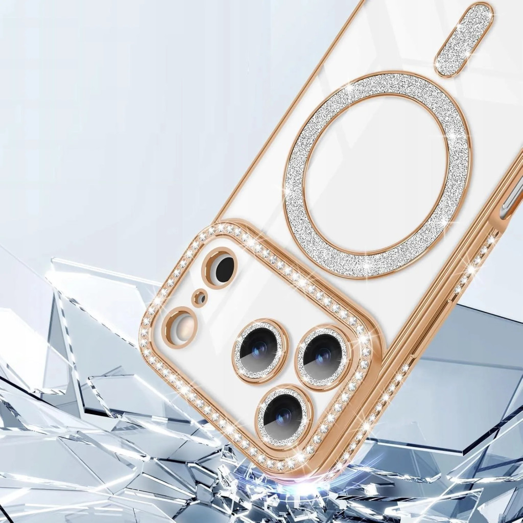 Husa Apple iPhone 17 Pro, Electroplating Bling Magsafe, protectie camera, margini aurii — varianta 4