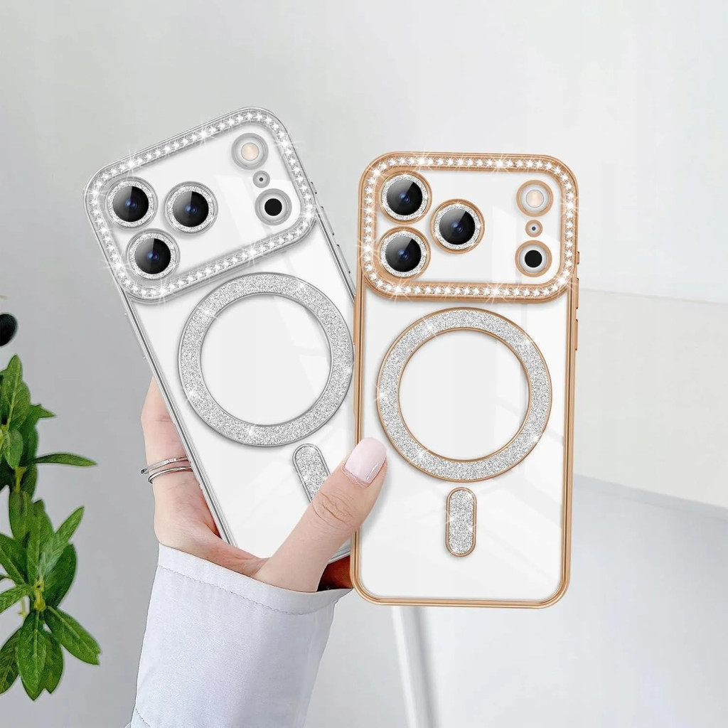 Husa Apple iPhone 17 Pro, Electroplating Bling Magsafe, protectie camera, margini aurii — varianta 5