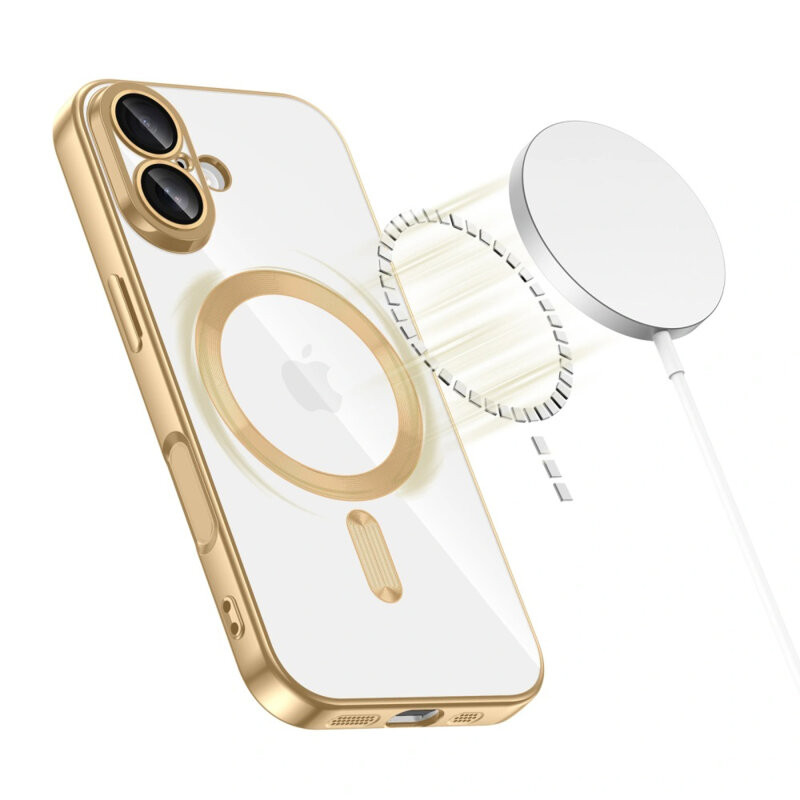 Husa Apple iPhone 17, Magsafe Electroplating TPU, protectie camera, margini aurii — varianta 3