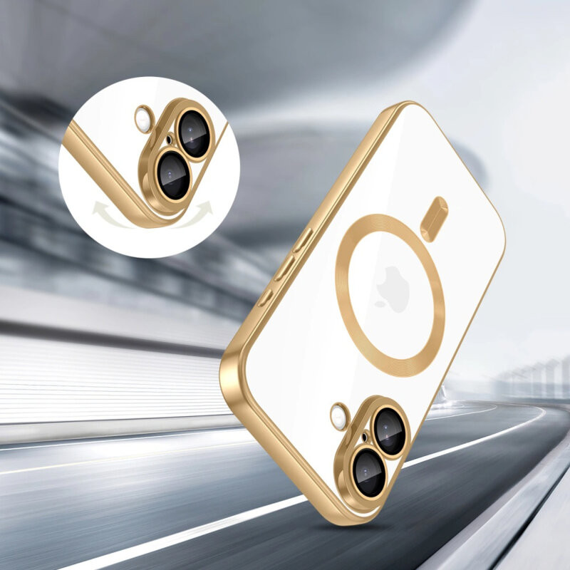 Husa Apple iPhone 17, Magsafe Electroplating TPU, protectie camera, margini aurii — varianta 5