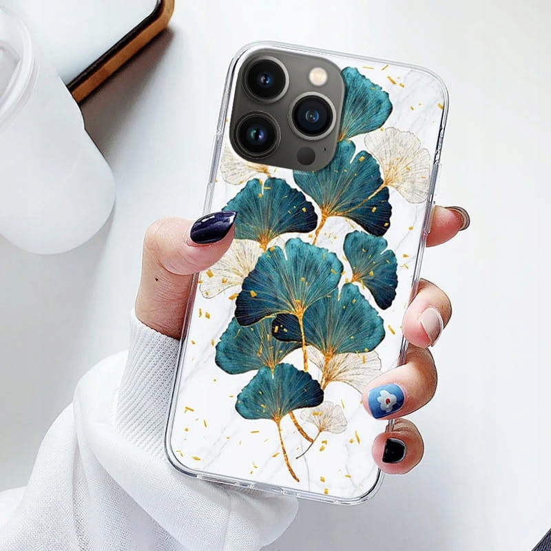 Husa Apple iPhone 15 Pro, Gold Glam, Leaves — varianta 2