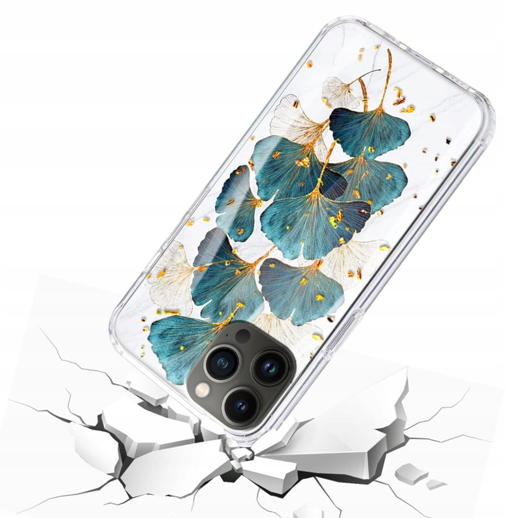Husa Apple iPhone 15 Pro, Gold Glam, Leaves — varianta 3
