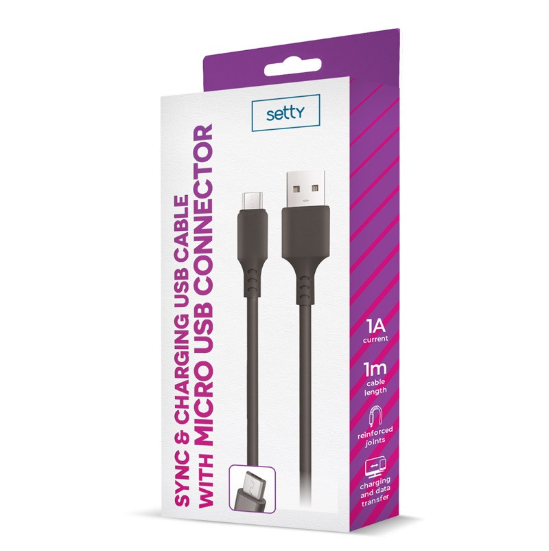 Cablu de date si incarcare USB to MicroUSB Setty, 1 metru, 1A, negru — varianta 2