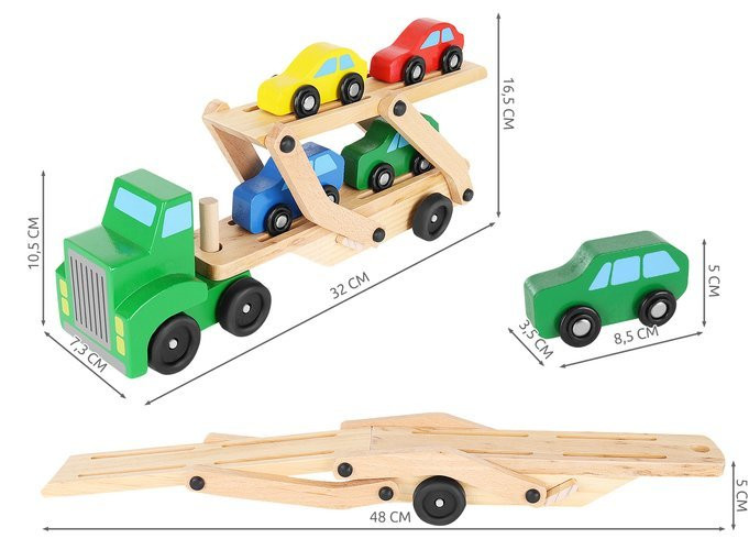 Camion tractare din lemn, 4 masinute incluse — 8