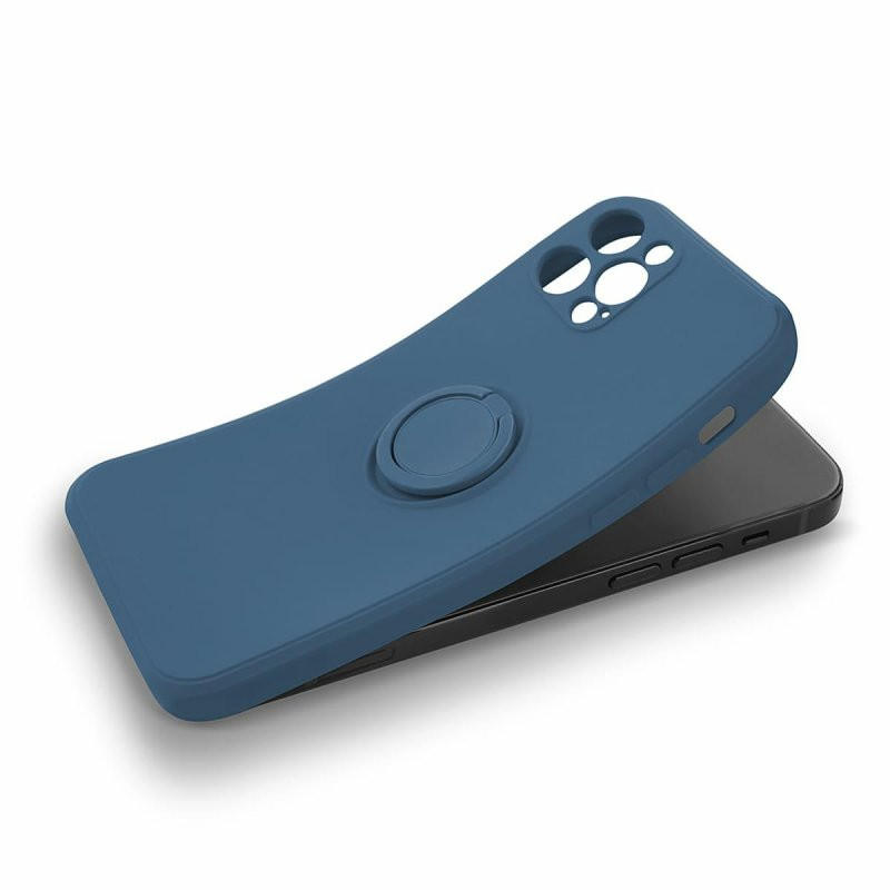 Husa Apple iPhone 11 Pro, Ring Silicone, suport sustinere rotativ, catifea in interior, albastra — varianta 3