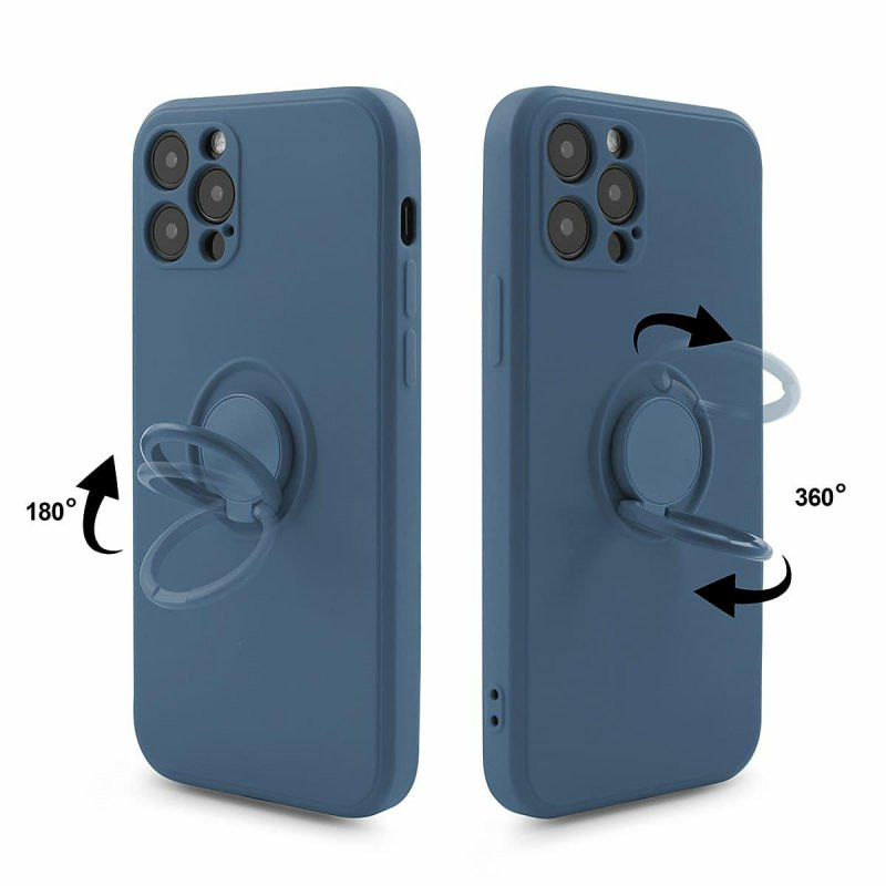 Husa Apple iPhone 11 Pro, Ring Silicone, suport sustinere rotativ, catifea in interior, albastra — varianta 4