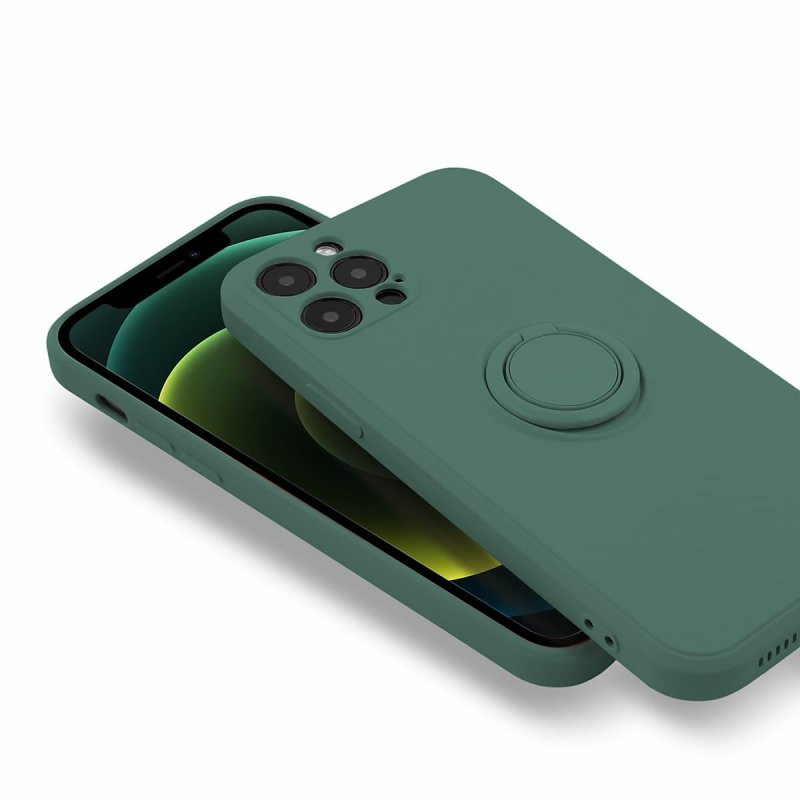 Husa Apple iPhone 11 Pro Max, Ring Silicone, suport sustinere rotativ, catifea in interior, verde — varianta 2