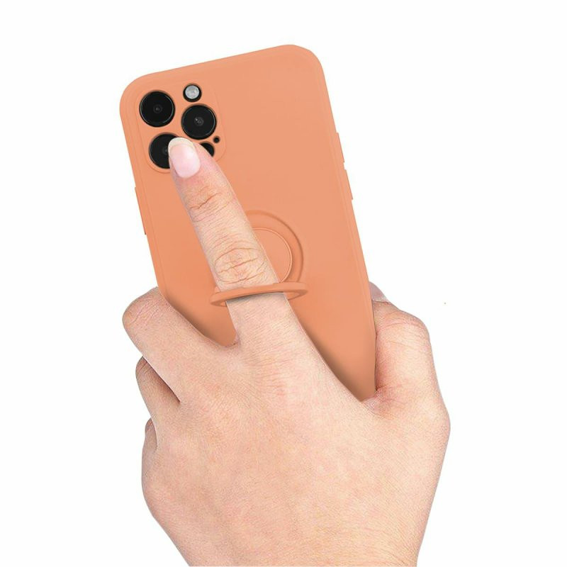 Husa Apple iPhone 12, Ring Silicone, suport sustinere rotativ, catifea in interior, portocalie — varianta 6