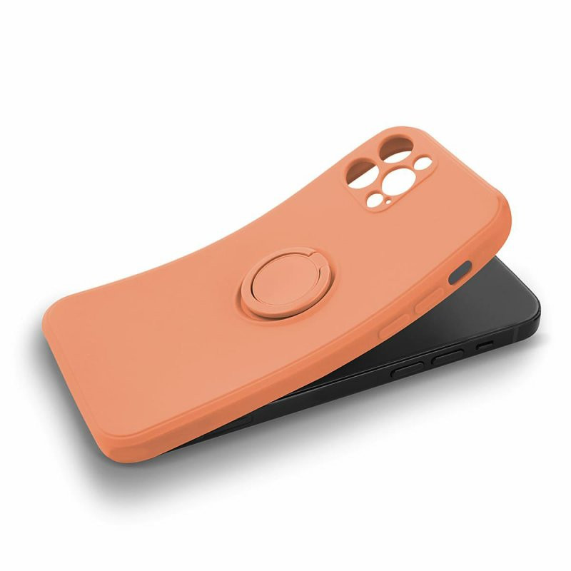 Husa Apple iPhone 13, Ring Silicone, suport sustinere rotativ, catifea in interior, portocalie — varianta 3