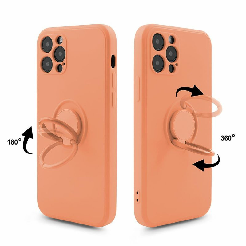 Husa Apple iPhone 13, Ring Silicone, suport sustinere rotativ, catifea in interior, portocalie — varianta 4
