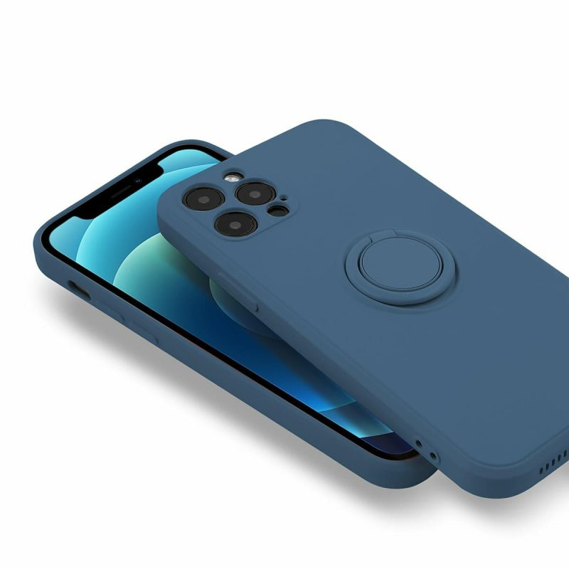 Husa Apple iPhone 13 Pro, Ring Silicone, suport sustinere rotativ, catifea in interior, albastra — varianta 2