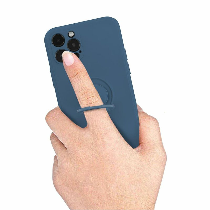 Husa Apple iPhone 13 Pro, Ring Silicone, suport sustinere rotativ, catifea in interior, albastra — varianta 6