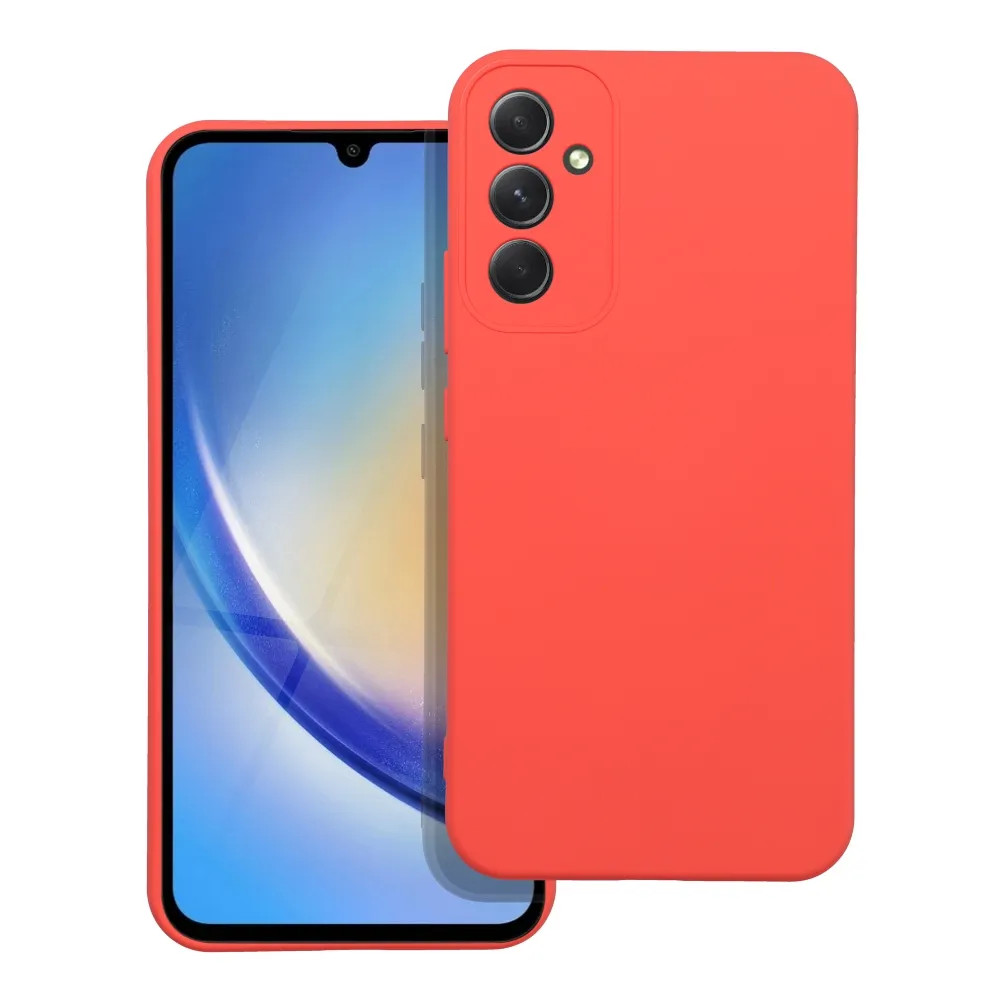 Husa Samsung Galaxy A34 5G, Luxury Silicone, protectie camera, catifea in interior, rosu piersica — 2