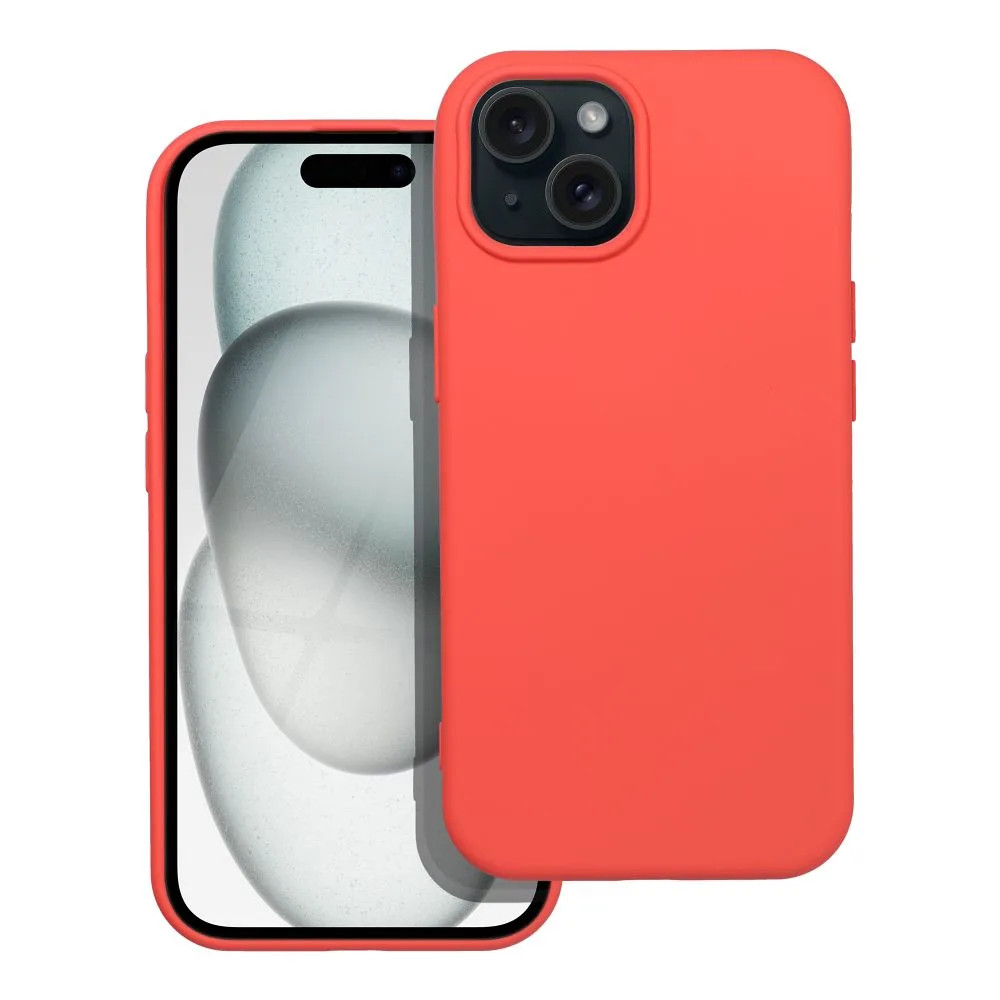 Husa Apple iPhone 15, Luxury Silicone, catifea in interior, rosu piersica — varianta 2