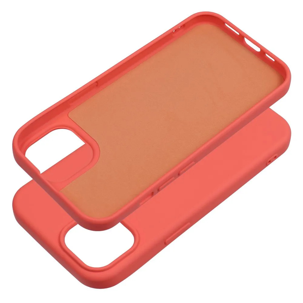 Husa Apple iPhone 15, Luxury Silicone, catifea in interior, rosu piersica — varianta 3