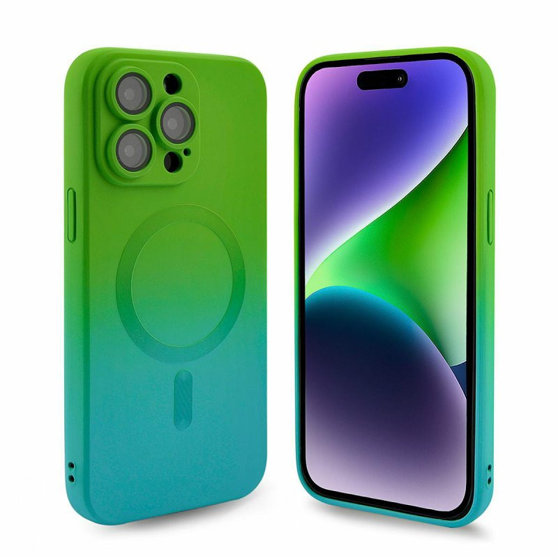 Husa Apple iPhone 12 Pro, Magsafe Ombre Silicone, geam protectie camere, verde/albastru — varianta 3