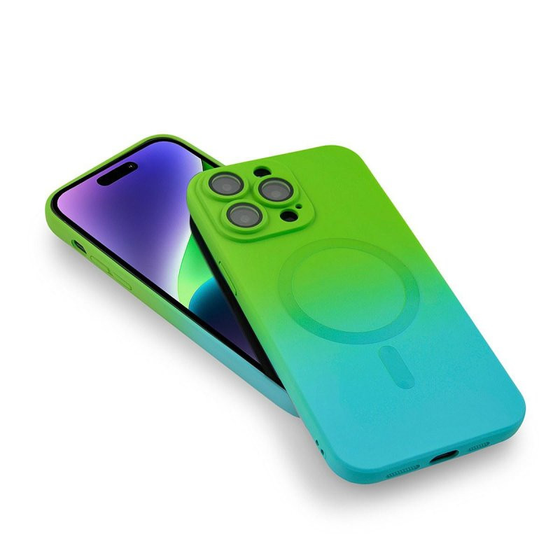 Husa Apple iPhone 12 Pro, Magsafe Ombre Silicone, geam protectie camere, verde/albastru — varianta 4