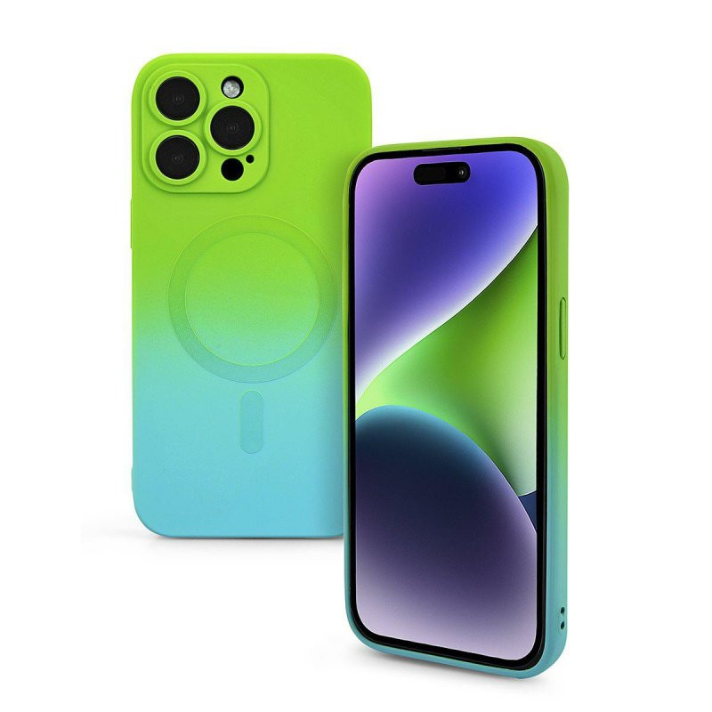 Husa Apple iPhone 12 Pro, Magsafe Ombre Silicone, geam protectie camere, verde/albastru — varianta 5