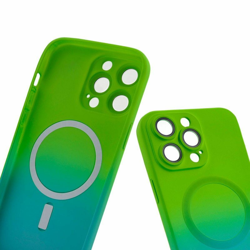 Husa Apple iPhone 13 Pro, Magsafe Ombre Silicone, geam protectie camere, verde/albastru — varianta 2
