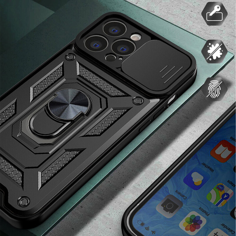 Husa Apple iPhone 13, Camshield Armor, inel sustinere, protectie camera, neagra — varianta 6