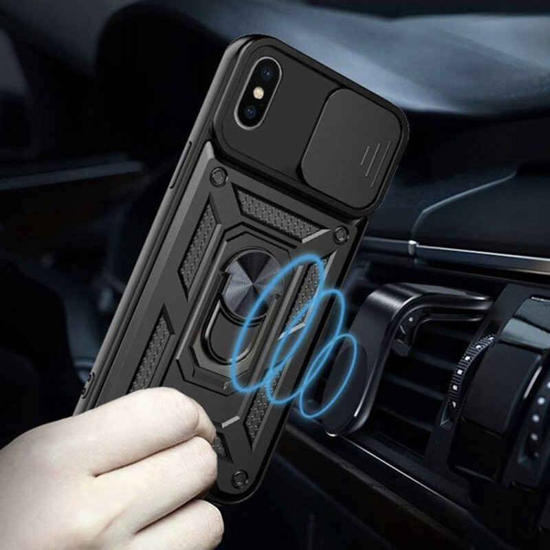 Husa Apple iPhone X/XS, Camshield Armor, inel sustinere, protectie camera, neagra — varianta 3